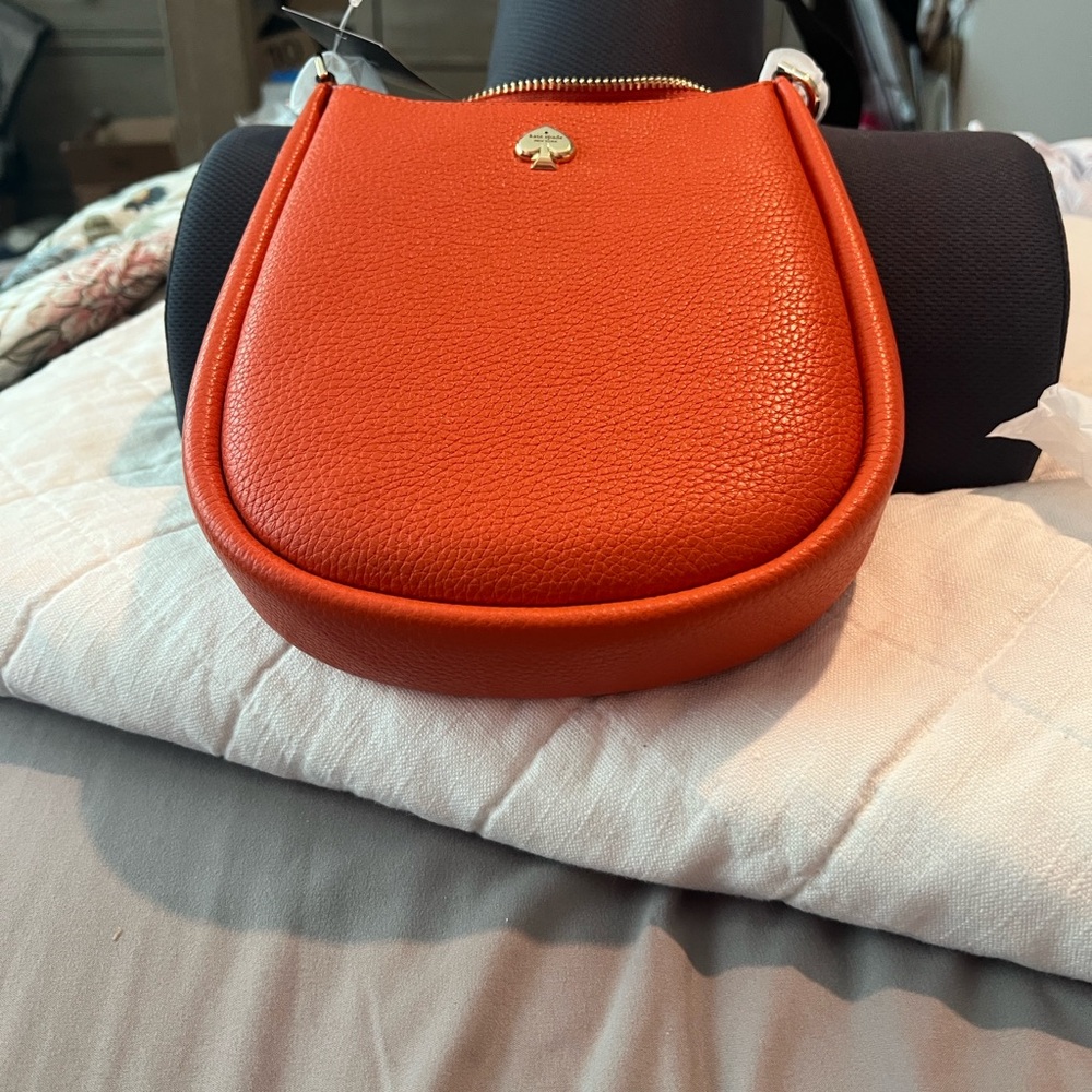 NEW Kate Spade Fiery Orange Pebbled Leather Saddle Crossbody Bag